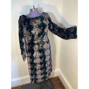 Vintage 1930s silk velvet forest green floral floor length dress gown